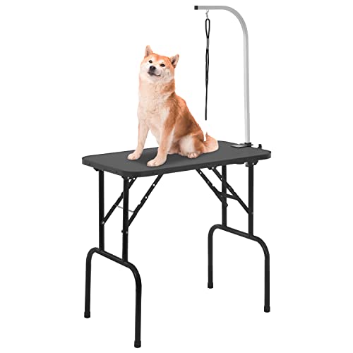 BestPet 32in 36in Dog Grooming Table Foldable Home Pet Bathing Station with Adjustable Height Portable Drying Table with Arm Noose for Medium Small Dogs (32 Inch)