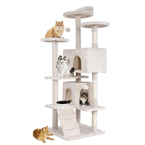 BestPet 54in Cat Tree Tower for Indoor Cats,Multi-Level Cat Furniture Activity Center with Cat Scratching Posts Stand House Cat Condo with Funny Toys for Kittens Pet Play House,Beige