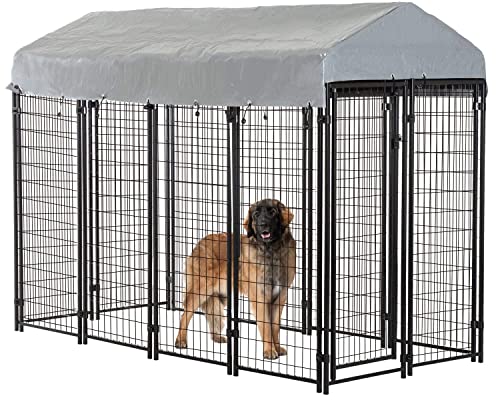 BestPet 8 x 4 x 6 Ft Dog Kennel Outdoor Dog Pen Playpen House Heavy Duty Dog Crate Metal Galvanized Welded Pet Animal Camping Cage Fence with UV-Resistant Waterproof Cover and Roof