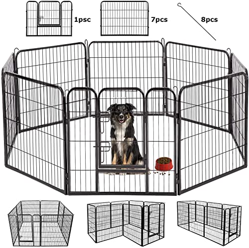 BestPet Dog Playpen Pet Dog Fence 8/16 Panels 24”/ 32” /40” Height Metal Dog Pen Outdoor Exercise Pen with Doors for Large/Medium/Small Dogs,Pet Puppy Playpen for RV,Camping,Yard