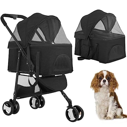 BestPet Pet Stroller Premium 3-in-1 Multifunction Dog Cat Jogger Stroller for Medium Small Dogs Cats Folding Lightweight Travel Stroller with Detachable Carrier &Cup Holder,Black