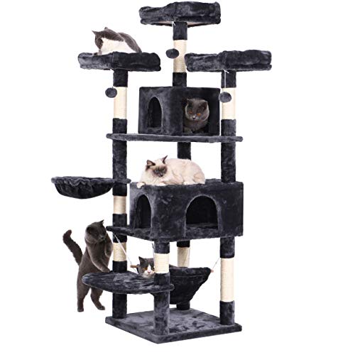 BEWISHOME Cat Tree 66.3 Inch Multi-Level Large Cat Tower with Plush Top Perches, Sisal Scratching Post Cat Play House Kitty Activity Center MMJ14H