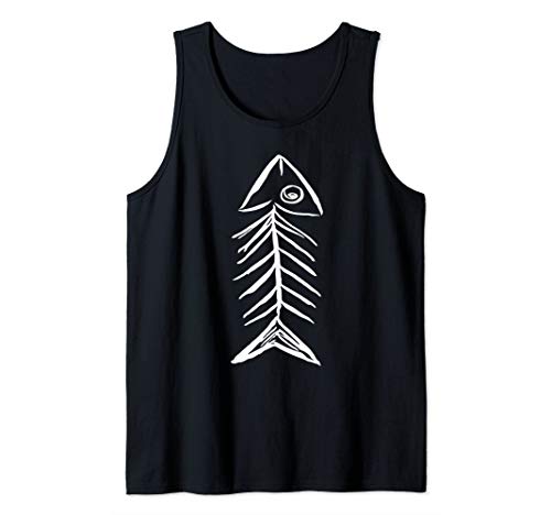 Big Fish Skeleton Fishing Funny Scribble Drawing Print Gift Tank Top