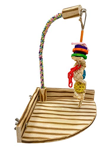 Birds LOVE Corner Bird Cage TigerTail Fun Platform w Toy for Small to Medium, Caiques Senegals Conures Lovebirds Cockatiels Parakeets, Toy Incuded
