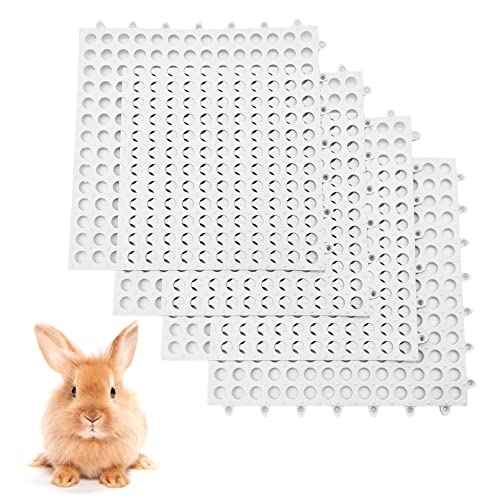 BNOSDM Rabbit Feet Pad 4 Pcs Rabbit Cage Mat Floor Plastic Bunny Resting Mat with Hole for Guinea Pig Chinchilla Ferret Small Animal (White)