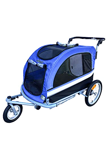 Booyah Extra Large Pet Bike Trailer Dog Stroller & Jogger with Shocks Non Tipping. (Blue)