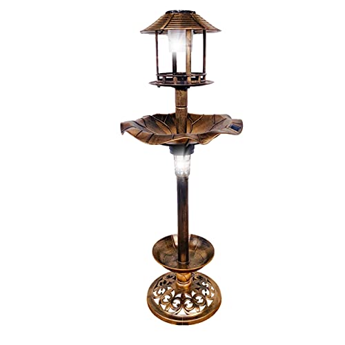 BTEXPERT BB5171 Birdbath Solar Lighted Vintage Gold Pedestal Bird Bath Garden Fountain Decoration Planter Accents, Copper Bronze