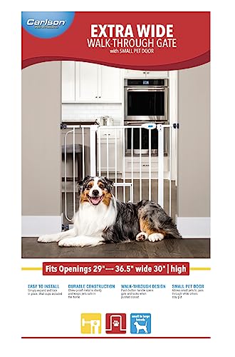 Carlson Extra Wide Walk Through Pet Gate with Small Pet Door, Includes 4-Inch Extension Kit, Pressure Mount Kit and Wall Mount Kit