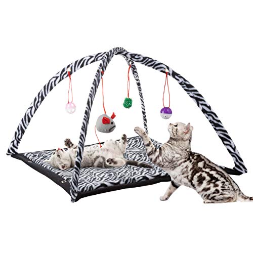 Cat Activity Center- Interactive Play Area Station for Cats, Kittens with Fleece Mat, Hanging Toys, Foldable Design for Exercise, Napping by PETMAKER