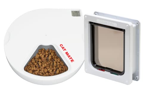 Cat Mate C500 Automatic Feeder and Closer Pets 4-Way Locking Cat Flap w/Door Liner - New Pet Bundle