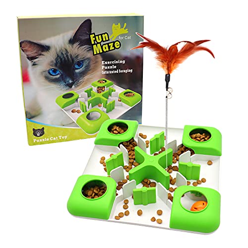 Cat Puzzle Feeder Treat Puzzle Toy, Cat Slow Feeder Food Dispenser, Interactive Treat Maze & IQ Training Toys for Indoor Cats - AQluming Slow Feeder Cat Bowl for Healthy Eating Diet