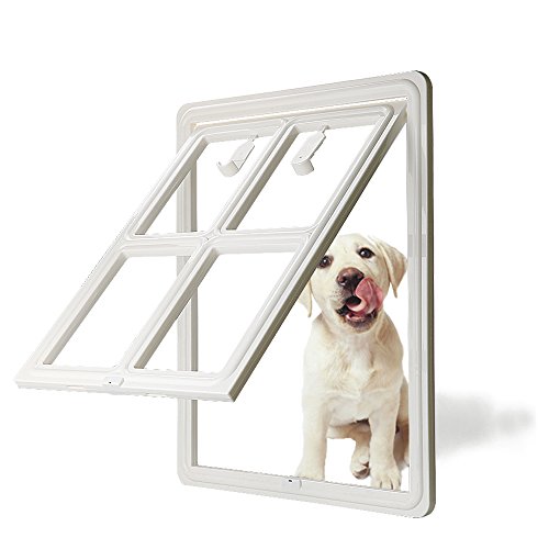 CEESC Dog Door for Sliding Screen Door, 3rd Upgraded Version Automatic Lock Pet Door for Dogs Puppies Cats, 3 Colors 5 Options （Large White--Inner Size: 15.75"(H) x 11.81"(W) x 0.79"(D)）