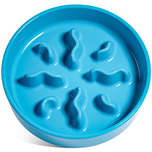 Ceramic Slow Feeder Dog Bowls Small Breed, 0.5 Cups Dog Food Dish for Fast Eaters, Puzzle Bowl for Small Dogs and Cats，5.5 Inch-Blue