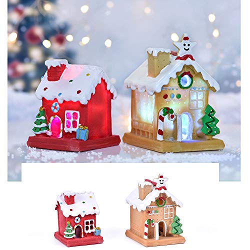 CheeseandU 2Pack Christmas Aquarium Decoration Gingerbread House with Light Figurine Resin Fish Tank Decoration Aquarium Fish Tank Statue Decor for Aquatic Caves Mininature Fairy Garden