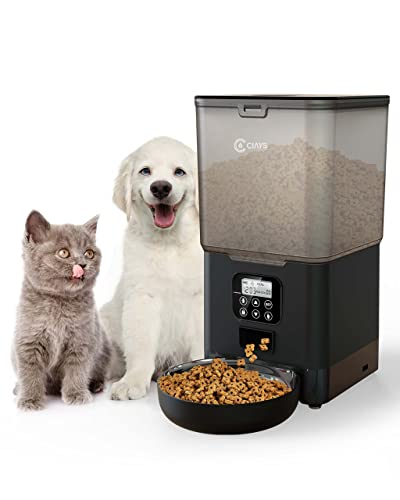 Ciays Automatic Cat Feeders, 5.6L Cat Food Dispenser Up to 20, 4 Meals Per Day, Pet Dry Food Dispenser for Small Medium Cats Dogs, Dual Power Supply & Voice Recorder, Black