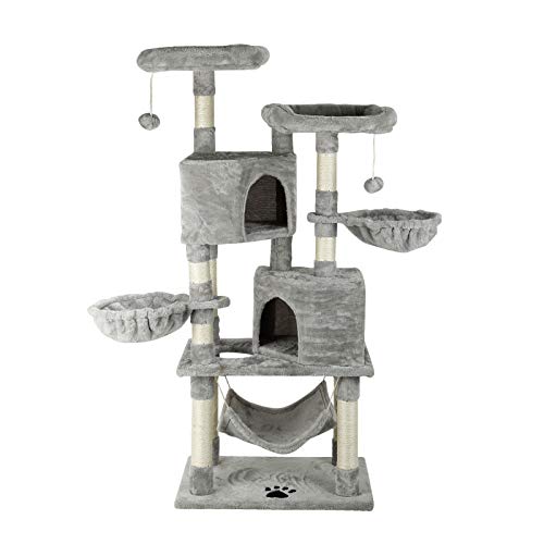 Confote 57.5” Multi-Level Cat Tree Tower with Sisal Scratching Post, Baskets, Perches, Hammock, Cat Activity Centre Play Furniture for Kittens Large Cat