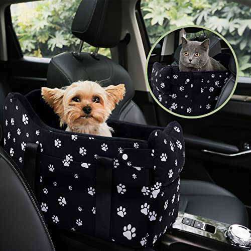 Cullaby Small Dog Car Seat Center Console for Small Dogs Under 15 lbs, Dog Booster Car Seat, Safe and Comfortable Pet Car Seat Puppy (Black)