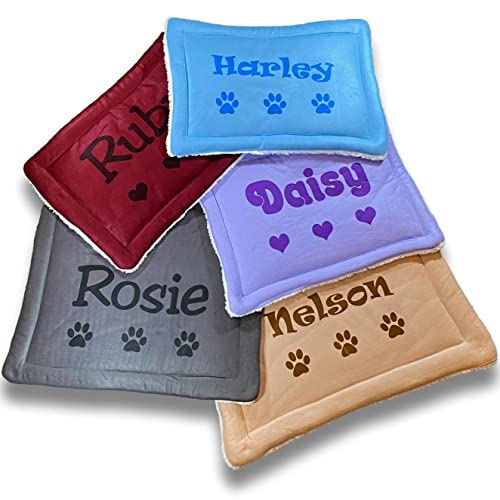 Custom Catch Personalized Dog Mat - Gift for Crate Cushion, Puppy Sleeping Blanket, Kennel Bed Pad - Large - L - Gray, Purple, Blue, Maroon, Beige