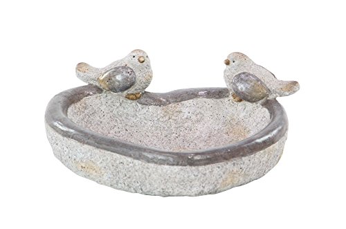 Deco 79 Polystone Bird Indoor Outdoor Garden Sculpture with Bath Bowl, 15" x 15" x 6", Gray