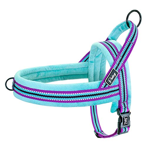 Didog Soft Flannel Padded Dog Vest Harness, Escape Proof/Quick Fit Reflective Dog Strap Harness,Easy for Walking Training (XS:Chest 15-18", Mixed-Blue)