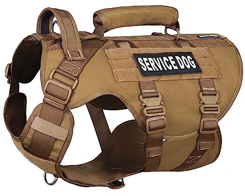 DNALLRINO Tactical Dog Harness with Handle for Medium Large Dog, Mesh Breathable Dog Lift Harness with Military Molle Vest, Service Dog Harness with 39g Metal Buckle for Training Hiking Walking