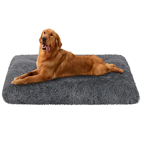 Dog Bed, Plush Soft Pet Mat Pad & Furniture，Washable Anti-Slip Dog Crate Bed for Large Medium Small Dogs and Cats (36"x23.5", Grey)