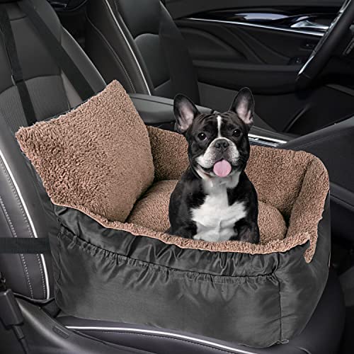 Dog Car Seat, Dog Booster Seat for Small Dogs Under 25, Fully Detachable and Washable Soft Dog Car Travel Bed with Storage Pockets and Clip-On Safety Leash Portable Dog Car Travel Carrier Bed