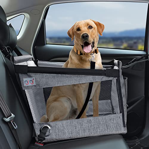 Dog Car Seat for Pet Travel with Waterproof Pad, Half seat Dog Hammock,Harness Hook, Breathable Mesh, and Adjustable Backseat Safety Belt, Small, Medium, Large Size