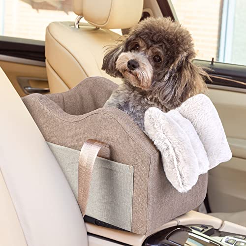 Dog Car Seat for Small Dog Center Console Seat Pet Booster Seat for Car Puppy Car Seat for Small Dogs(Brown)