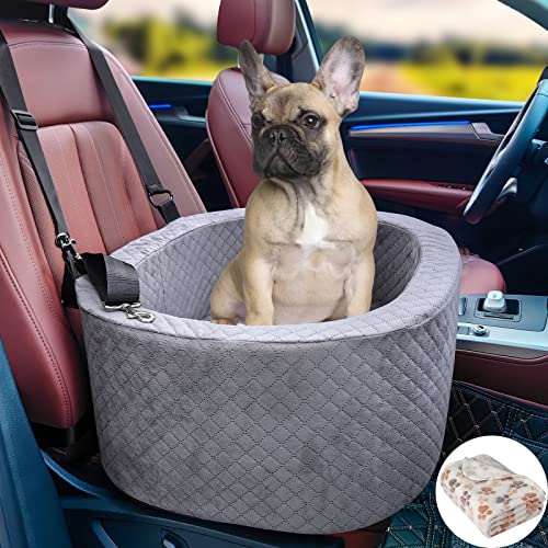 Dog Car Seat for Small/Medium Dog Booster Seat Pet Car Seat Suitable for Front/Rear Cars Dog Bed,Dog Blanket,Anti Slip and Sturdy Dog seat Safe and Comfortable,Fully Detachable and Washable（Grey）