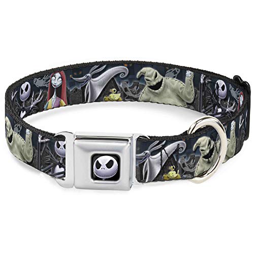 Dog Collar Seatbelt Buckle Nightmare Before Christmas 4 Character Group Cemetery Scene 15 to 26 Inches 1.0 Inch Wide