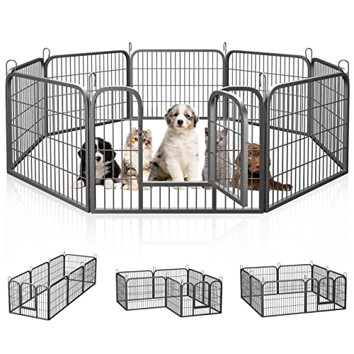Dog Fence Puppy Pen Outdoor Pet Playpen Portable Dog Kennel Indoor Large Enclosure Heavy Duty Metal Play Yard Gate for Small Medium Dogs Rabbits Cats 8 Panels (31Lx24H-8Panels) (31 * 24 * 8)