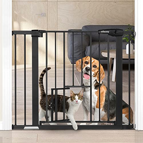 Dog Gate Extra Wide Tall Durable Pet Gate Easy Walk Thru Dog Fence Gate with Pet Door for Stairs Doorways House, Fits Openings 29.5"-40.5", Pressure Mounted