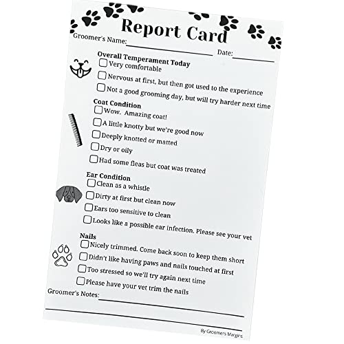 Dog Grooming Report Cards (Pad of 100, 5.5 X 8.5 Inches) Pet Groomers Report Card for Grooming Salon