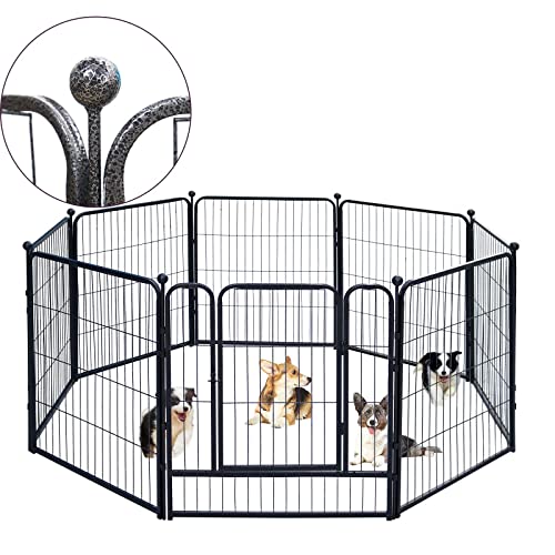 Dog Playpen,24/32/40 Inch Height in Heavy Duty,Folding Indoor Outdoor Dog Exercise Fence, Portable Pet Playpen with Door for Large Medium Dogs - Silver Gray (32 inch, 8 Panels)