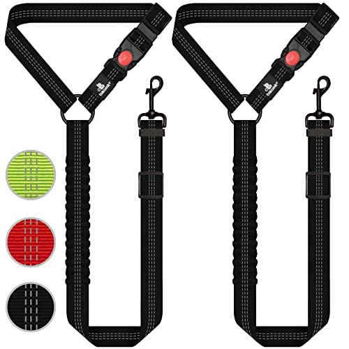 Dog Seat Belt,Retractable Dog Seatbelts Harness for Car,Adjustable Headrest Seatbelt Pet Safety Seat Belts with Elastic Bungee Buffer and Restraint Reflective (Black/2 Piece)