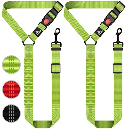 Dog Seat Belt,Retractable Dog Seatbelts Harness for Car,Adjustable Headrest Seatbelt Pet Safety Seat Belts with Elastic Bungee Buffer and Restraint Reflective (Green/2 Piece)