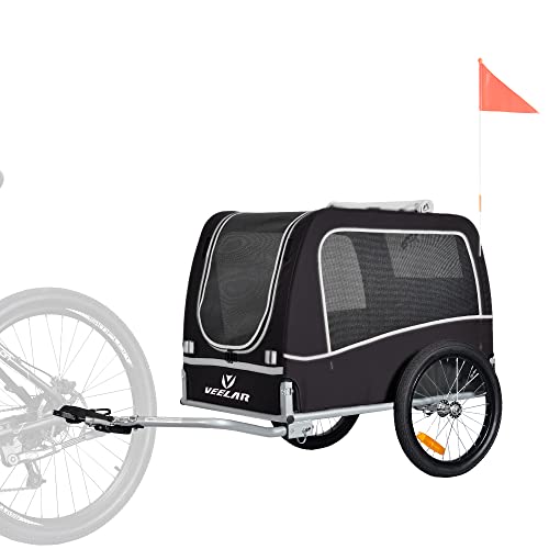 Doggyhut Veelar Pet Bike Trailer Small Medium Dog Up to 66 LB Folding Frame Carrier 16 Inch Wheels (Black)