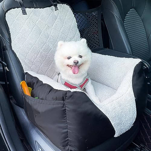 Dogs Car Seat for Small Dogs,with 2 Storage Pockets and Clip-On Leash Dog Car Seat, Fully Detachable and Washable Ultra Soft Car Travel Bed Dog Booster Seats for Small Dog Under 25,Dog Car Travel Bed