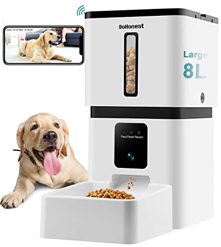DoHonest Automatic Dog Feeder with Camera, 8L Smart 5G WiFi Cat Food Dispenser 1080P HD Video Night Vision Pet Feeder 2-Way Audio APP Control S15