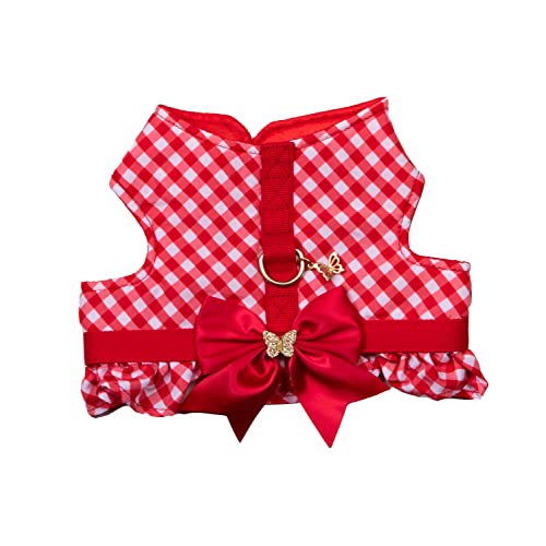 Dolly Doggy Parton Dog Harnesses and Leash/Collar Set Collection, Red Gingham Harness with Bow, Large
