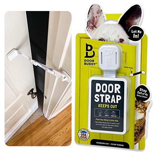 Door Buddy Pet Door Latch for Cats - Grey. Adjustable Cat Door Strap. Dog Proof Litter Box & Cat Feeding Station Without Pet Gate or Cat Door for Interior Door. Most Customizable Cat Door Latch Holder