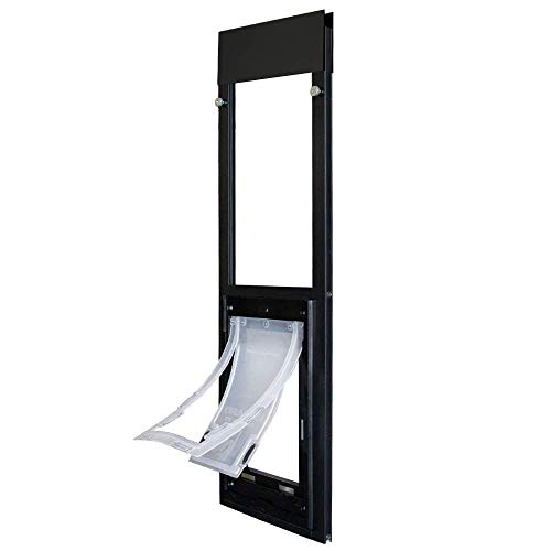 Dragon Pet Door for Horizontal Windows | Innovative Two-Piece Flap System | Easy to Install Durable Aluminum Frame | Adjustable for Sliding Windows | Black, Medium Single Flap, 34"-37" Window Height