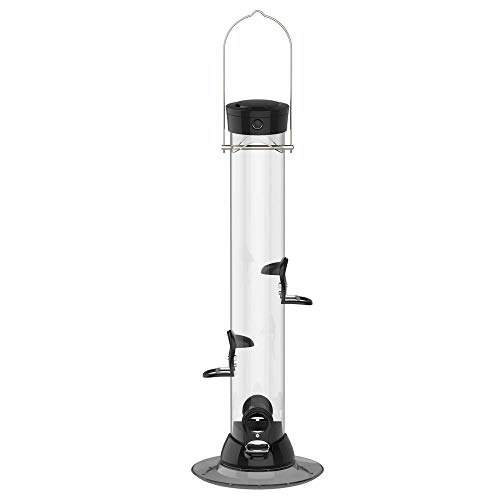 Droll Yankees Onyx Clever Clean and Fill Mixed Seed Bird Feeder, 18 Inches, 4 Ports, Black