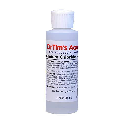 DrTim’s Aquatics Ammonium Chloride Solution for Fishless Cycling - 4 oz, Treats 200 gal. –  Fish Tank Cleaner for Saltwater, Freshwater & Reef Aquariums