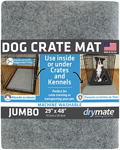 Drymate Dog Crate Mat Liner, Absorbs Urine, Waterproof, Non-Slip, Washable Puppy Pee Pad for Kennel Training - Use Under Pet Cage to Protect Floors, Thin Cut to Fit Design (USA Made) (LGrey)(29"x48")