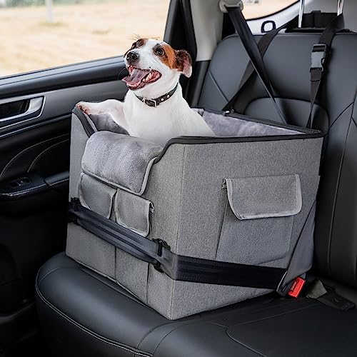 Duckygoo Small Dog Booster Car Seat Elevated Lookout,Portable Dog Car Seats,Dog Car Carrier for Small Pets,Dog Car Bed for Front and Back Seats with Safety Leash,Puppy Car Seat for Dogs Up to 30Lbs