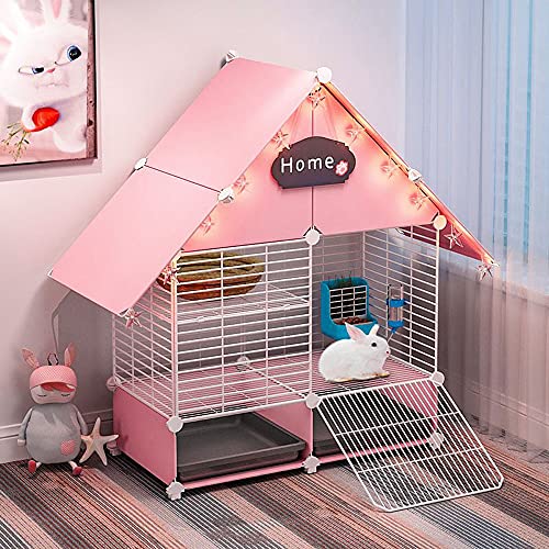 DuvinDD 2-Story Rabbit Cage Indoor Bunny Hutch with 2 Deep Pull-Out Trays and Urine Guard, Large Guinea Pig Cage Metal Wire Netting Villa, Small Animals House for Ferret, Chinchilla, Hedgehog