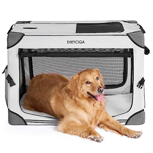 EHEYCIGA 4-Door Collapsible Dog Crate for Large Dogs, Foldable Soft Dog Crate with Mesh Windows, Indoor & Outdoor Travel Dog Crate with Soft Side