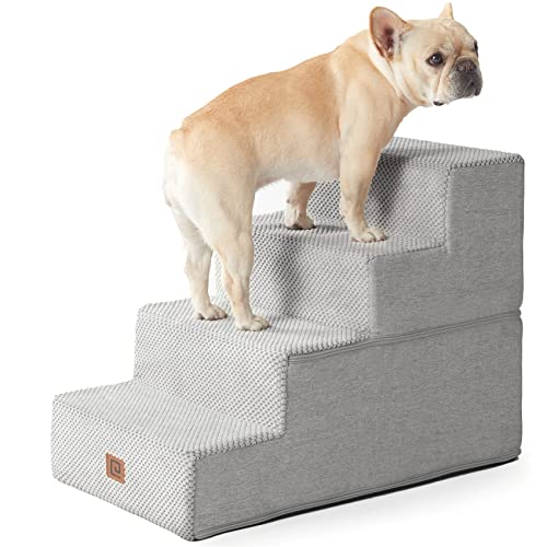 EHEYCIGA Dog Stairs for Small Dogs, 4-Step Dog Stairs for High Beds and Couch, Pet Steps for Small Dogs and Cats, and High Bed Climbing, Non-Slip Balanced Dog Indoor Step, Light Grey, 3/4/5 Steps